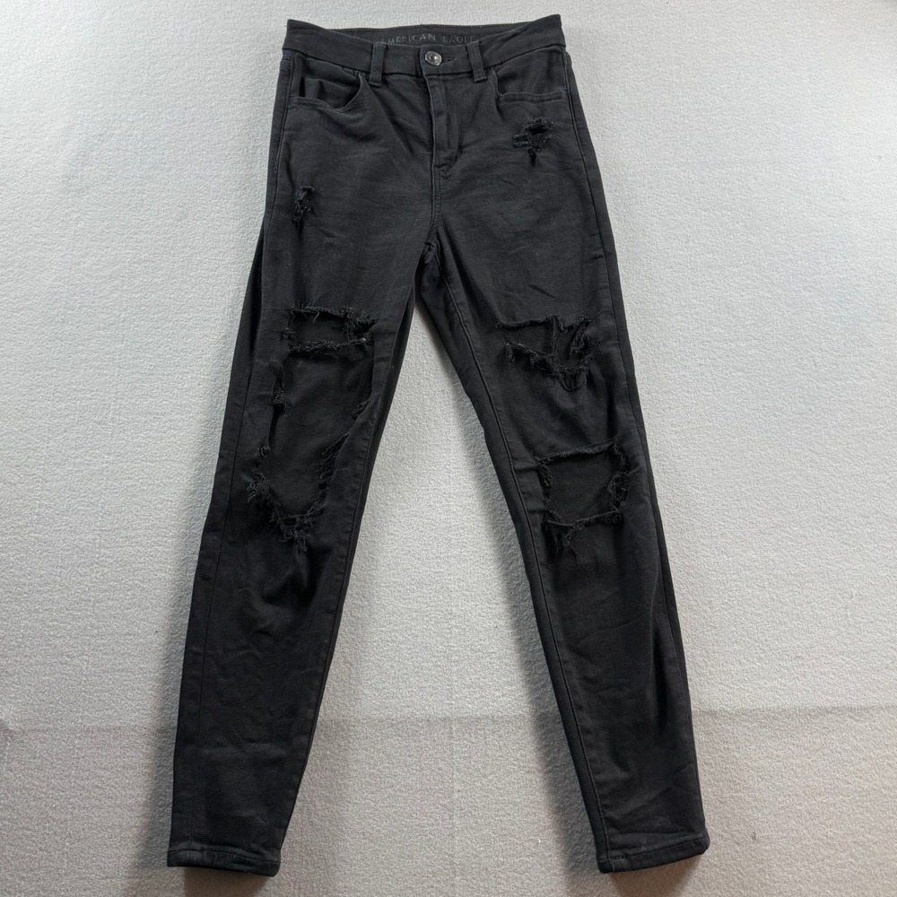 American Eagle Jeans Women 2 Short Black Distressed Skinny‎ Ne(x)t Level Stretch